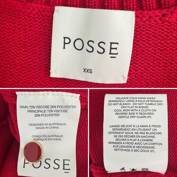 POSSE Sabrina Long Sleeve Cardigan Ruby in Red classic knit holiday size 0 XXS - Picture 10 of 16